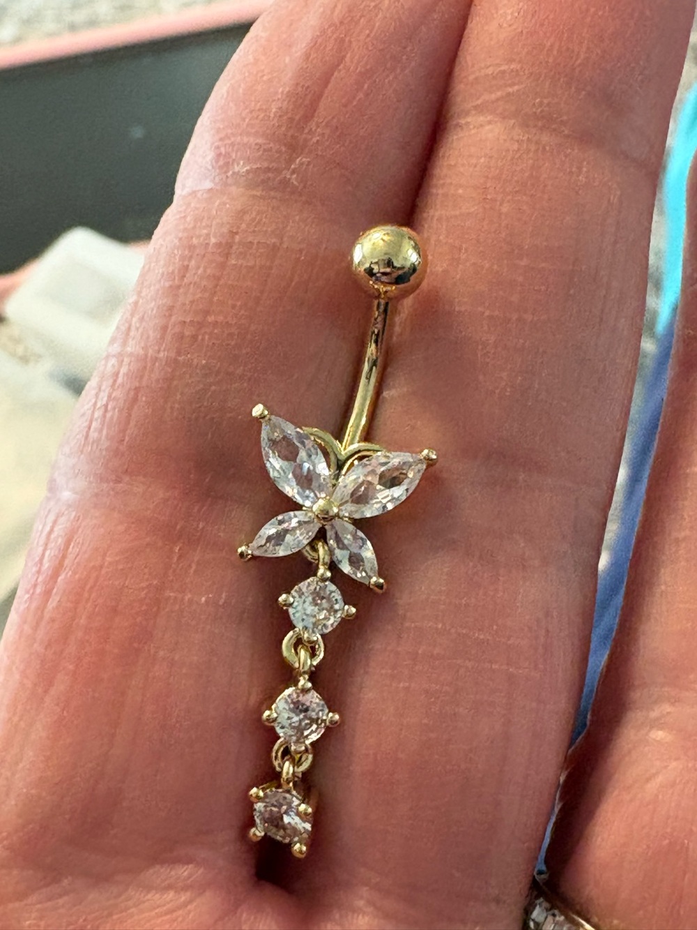 Belly Ring- Stainless Steel Gold Tone Navel Ring With Sparks